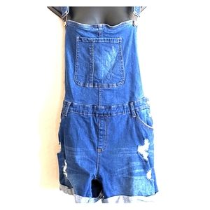 Women's Classic Overall Shorts Cuffed Hem Denim